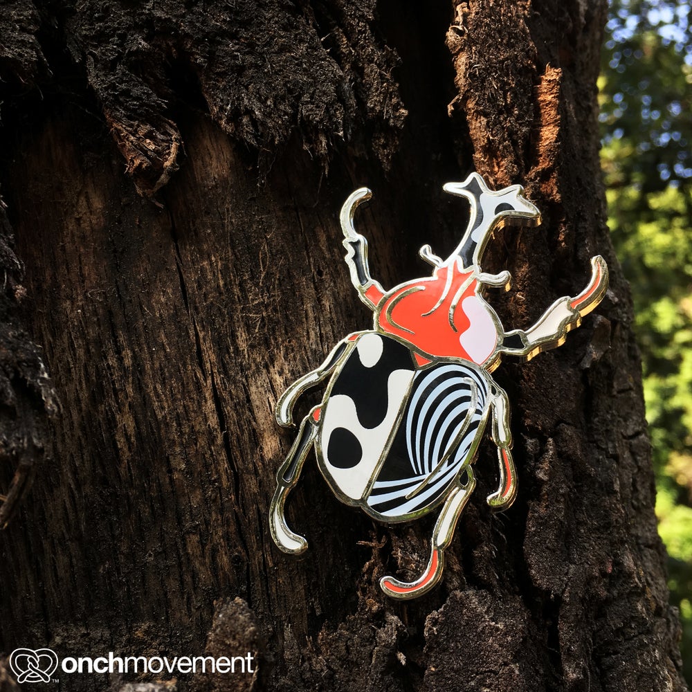 Black Psychedelic Unicorn Beetle Brooch