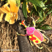 Load image into Gallery viewer, Pink Psychedelic Unicorn Beetles Brooch
